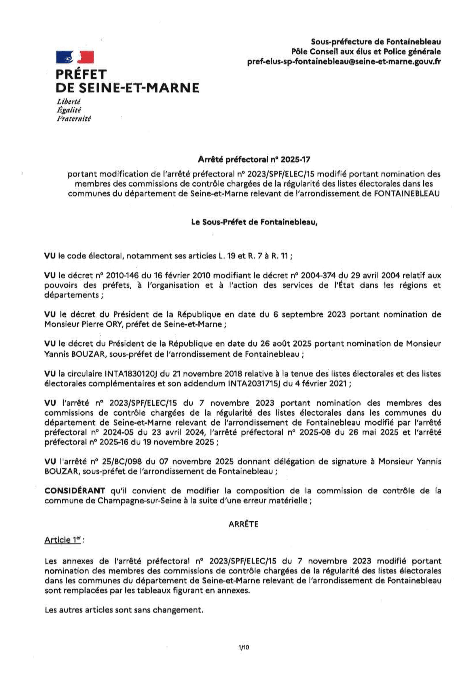 arrêté n° 2025-17-01