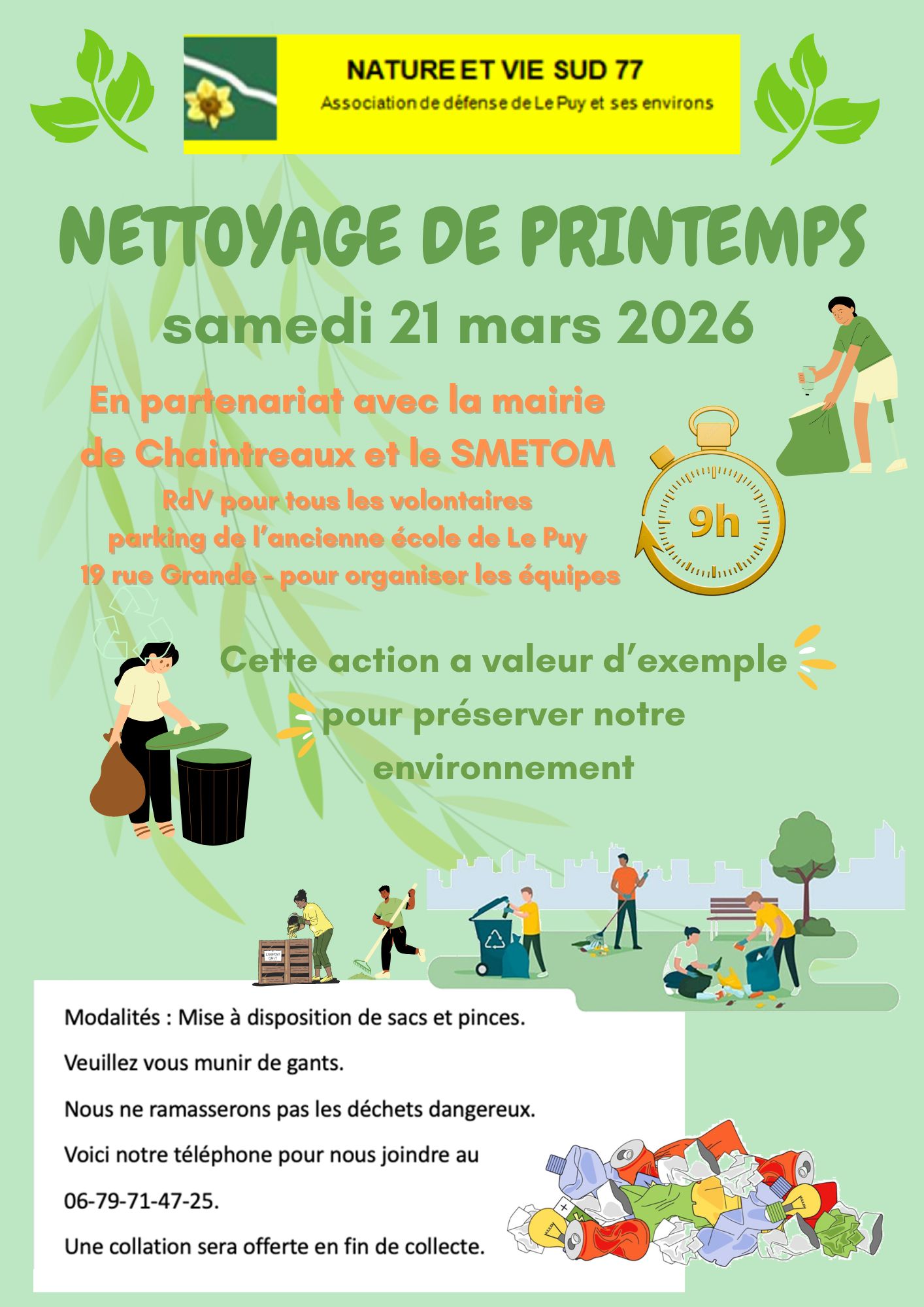 Flyer Collecte de déchets Illustratif Vert